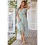 Awemeal Kleid Damen Sommer Elegant V-Ausschnitt Kurzarm Lang Sommerkleid Boho Blumenkleid mit Gürtel Rüschen Saum Wickelkleid Strandkleid A Linie Fließend Maxikleid （S, Blume Grün）