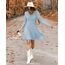 AUSELILY Strickkleid Damen Herbst Leichte A Linie Herbstkleid Langarm Kleider V Ausschnitt Winterkleid Elegant Pulloverkleid Himmelblau L