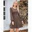 Hotouch Winterkleid Damen Langarm Kleid Knielang Strickkleid Rundhals Weihnachtskleid A-Linie Winterkleid Herbst Kleider Knielang Blusenkleid mit Taschen Braun M