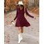 AUSELILY Strickkleid Damen Herbst Leichte A Linie Herbstkleid Langarm Kleider V Ausschnitt Winterkleid Elegant Pulloverkleid Weinrot S