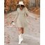 AUSELILY Strickkleid Damen Herbst Leichte A Linie Herbstkleid Langarm Kleider V Ausschnitt Winterkleid Elegant Pulloverkleid Aprikose M