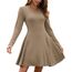 AUSELILY Strickkleid Damen Herbst Leichte A Linie Herbstkleid Langarm Kleider V Ausschnitt Winterkleid Elegant Pulloverkleid Hellbraun XL