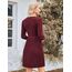 Hotouch Damen Kleid Elegant Strickkleid Langarm Kleider Rundhals Winterkleid Weihnachtskleid A-Linie Herbstkleid Elegant Blusenkleid mit Taschen Dunkelrot XXL