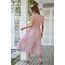 Awemeal Kleid Damen Sommer Elegant V-Ausschnitt Kurzarm Lang Sommerkleid Boho Blumenkleid mit Gürtel Rüschen Saum Wickelkleid Strandkleid A Linie Fließend Maxikleid （L, Blume Rosa）