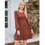 Hotouch Kleid Damen Winter Strickkleid Langarm Kleid Puff Knielang Winterkleid Rundhals Herbstkleid Winter Kleider A-Linie Weihnachtskleid mit Taschen Karamell XL