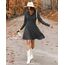 AUSELILY Strickkleid Damen Herbst Leichte A Linie Herbstkleid Langarm Kleider V Ausschnitt Winterkleid Elegant Pulloverkleid Dunkelgrau 2XL