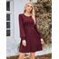 Hotouch Damen Kleid Elegant Strickkleid Langarm Kleider Rundhals Winterkleid Weihnachtskleid A-Linie Herbstkleid Elegant Blusenkleid mit Taschen Dunkelrot XXL