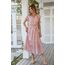 Awemeal Kleid Damen Sommer Elegant V-Ausschnitt Kurzarm Lang Sommerkleid Boho Blumenkleid mit Gürtel Rüschen Saum Wickelkleid Strandkleid A Linie Fließend Maxikleid （S, Blume Rosa）