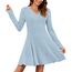 AUSELILY Strickkleid Damen Herbst Leichte A Linie Herbstkleid Langarm Kleider V Ausschnitt Winterkleid Elegant Pulloverkleid Himmelblau 2XL