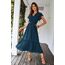 Awemeal Kleid Damen Sommer Elegant V-Ausschnitt Kurzarm Lang Sommerkleid Boho Blumenkleid mit Gürtel Rüschen Saum Wickelkleid Strandkleid A Linie Fließend Maxikleid （S, See Blau）