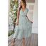 Awemeal Kleid Damen Sommer Elegant V-Ausschnitt Kurzarm Lang Sommerkleid Boho Blumenkleid mit Gürtel Rüschen Saum Wickelkleid Strandkleid A Linie Fließend Maxikleid （S, Blume Grün）