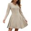 AUSELILY Strickkleid Damen Herbst Leichte A Linie Herbstkleid Langarm Kleider V Ausschnitt Winterkleid Elegant Pulloverkleid Aprikose 2XL