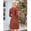 Hotouch Damen Kleid Elegant Strickkleid Langarm Kleider Rundhals Winterkleid Weihnachtskleid A-Linie Herbstkleid Elegant Blusenkleid mit Taschen Karamell XXL