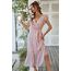 Awemeal Kleid Damen Sommer Elegant V-Ausschnitt Kurzarm Lang Sommerkleid Boho Blumenkleid mit Gürtel Rüschen Saum Wickelkleid Strandkleid A Linie Fließend Maxikleid （L, Blume Rosa）