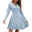 AUSELILY Strickkleid Damen Herbst Leichte A Linie Herbstkleid Langarm Kleider V Ausschnitt Winterkleid Elegant Pulloverkleid Himmelblau 2XL