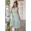 Awemeal Kleid Damen Sommer Elegant V-Ausschnitt Kurzarm Lang Sommerkleid Boho Blumenkleid mit Gürtel Rüschen Saum Wickelkleid Strandkleid A Linie Fließend Maxikleid （S, Blume Grün）