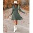 AUSELILY Strickkleid Damen Herbst Leichte A Linie Herbstkleid Langarm Kleider V Ausschnitt Winterkleid Elegant Pulloverkleid Dunkelgrün L