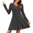 AUSELILY Strickkleid Damen Herbst Leichte A Linie Herbstkleid Langarm Kleider V Ausschnitt Winterkleid Elegant Pulloverkleid Dunkelgrau L
