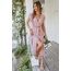 Awemeal Kleid Damen Sommer Elegant V-Ausschnitt Kurzarm Lang Sommerkleid Boho Blumenkleid mit Gürtel Rüschen Saum Wickelkleid Strandkleid A Linie Fließend Maxikleid （M, Blume Rosa）