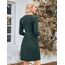 Hotouch Damen Kleider Winter Strickkleid Langarm Kleid Puff Leicht Winterkleid Rundhals Herbstkleid Knielang Weihnachtskleid A Linie Blusenkleid mit Taschen Grün L