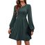 Hotouch Damen Kleider Winter Strickkleid Langarm Kleid Puff Leicht Winterkleid Rundhals Herbstkleid Knielang Weihnachtskleid A Linie Blusenkleid mit Taschen Grün L