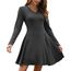 AUSELILY Strickkleid Damen Herbst Leichte A Linie Herbstkleid Langarm Kleider V Ausschnitt Winterkleid Elegant Pulloverkleid Dunkelgrau XL