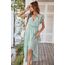 Awemeal Kleid Damen Sommer Elegant V-Ausschnitt Kurzarm Lang Sommerkleid Boho Blumenkleid mit Gürtel Rüschen Saum Wickelkleid Strandkleid A Linie Fließend Maxikleid （S, Blume Grün）