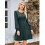 Hotouch Kleid Damen Winter Strickkleid Langarm Kleid Puff Knielang Winterkleid Rundhals Herbstkleid Winter Kleider A-Linie Weihnachtskleid mit Taschen Grün XL