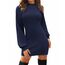 Zeagoo Strickkleid Damen Elegant Langarm Figurbetontes Kleid Rippstrick Rollkragen Pulloverkleid Bequem Warm Pullikleid Für Winter Party Navy XXL