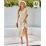 BebreezChic Sommerkleid Damen Lang Boho Elegant Kurzarm V-Ausschnitt Hohe Taille Swiss Dot Gerafft Blumen Strandkleid Maxikleid, Beige L