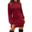 Zeagoo Damen Kleider Strick Elegant Winterkleider Laternenärmel Einfarbig Rollkragen Bodycon Minikleid Sweater Dress Weinrot XXL