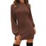 Zeagoo Strickkleid Damen Rollkragen Langarm Elegant Tunika Pullikleid Sweater Winterkleid Strickpullover Minikleid Braun XXL