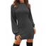 Zeagoo Strickkleid Damen Langarm Kleider Ribbed Stricken Pulloverkleid Casual Slim Fit Minikleid Winterkleid mit Puff Ärmel Dunkelgrau M