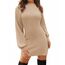 Zeagoo Damen Strickkleid Winter Puff Ärmel Rollkragen Minikleid Langarm Warm Winterkleid Elegant Hohe Elastizität Pulloverkleid Beige L