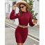 Zeagoo Damen Kleider Strick Elegant Winterkleider Laternenärmel Einfarbig Rollkragen Bodycon Minikleid Sweater Dress Weinrot XL
