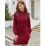 Zeagoo Damen Kleider Strick Elegant Winterkleider Laternenärmel Einfarbig Rollkragen Bodycon Minikleid Sweater Dress Weinrot XXL