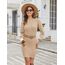Zeagoo Damen Strickkleid Winter Puff Ärmel Rollkragen Minikleid Langarm Warm Winterkleid Elegant Hohe Elastizität Pulloverkleid Beige L