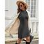 Zeagoo Strickkleid Damen Langarm Kleider Ribbed Stricken Pulloverkleid Casual Slim Fit Minikleid Winterkleid mit Puff Ärmel Dunkelgrau M