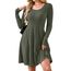 AUSELILY Langarm Strickkleid Damen Rundhalsausschnitt Pullover Kleid Gestrickt Herbstkleid Damen mit Taschen Armeegrün S