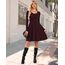 AUSELILY Langarm Strickkleid Damen Rundhalsausschnitt Pullover Kleid Gestrickt Herbstkleid Damen mit Taschen Weinrot M