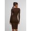 Urban Classics Damen Kleid Ladies Rib Dress, figurbetontes, hochgeschlossenes Rippenkleid, Langarm Kleid, Größen XS - XL