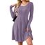AUSELILY Langarm Strickkleid Damen Rundhalsausschnitt Pullover Kleid Gestrickt Herbstkleid Damen mit Taschen Hellviolett M