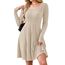 AUSELILY Langarm Strickkleid Damen Rundhalsausschnitt Pullover Kleid Gestrickt Herbstkleid Damen mit Taschen Untiefe Aprikose S