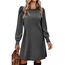 Zeagoo Herbstkleid Damen Leicht Strickkleid Langarm Kleider Rundhals Pulloverkleid mit Taschen Puff Winterkleid Grau XL