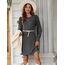 Zeagoo Herbstkleid Damen Leicht Strickkleid Langarm Kleider Rundhals Pulloverkleid mit Taschen Puff Winterkleid Grau XL