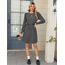 Zeagoo Herbstkleid Damen Leicht Strickkleid Langarm Kleider Rundhals Pulloverkleid mit Taschen Puff Winterkleid Grau XL