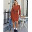 Zeagoo Strickkleid Damen Puff Dünne Herbstkleid Langarm Kleider Rundhals Pulloverkleid Casual Winterkleid mit Taschen Karamell S
