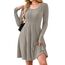 AUSELILY Langarm Strickkleid Damen Rundhalsausschnitt Pullover Kleid Gestrickt Herbstkleid Damen mit Taschen Khaki L