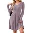 AUSELILY Langarm Strickkleid Damen Rundhalsausschnitt Pullover Kleid Gestrickt Herbstkleid Damen mit Taschen Grau Rosa M