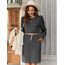 Zeagoo Herbstkleid Damen Elegant Strickkleid Langarm Kleid Rundhals Winterkleid mit Taschen Puff Pulloverkleid Kleider für Herbst Winter Grau M